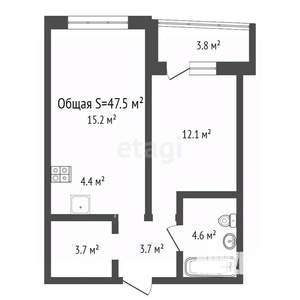 2-к квартира, сданный дом, 48м2, 2/17 этаж