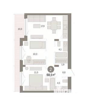 2-к квартира, вторичка, 69м2, 7/7 этаж