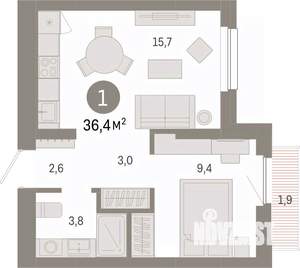 1-к квартира, вторичка, 36м2, 6/9 этаж