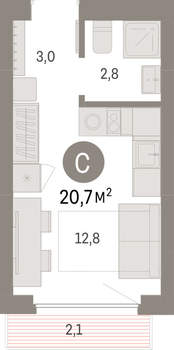 Студия квартира, вторичка, 21м2, 2/12 этаж