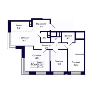 4-к квартира, вторичка, 88м2, 10/23 этаж