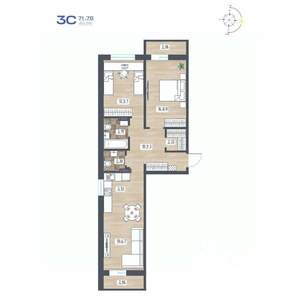 3-к квартира, строящийся дом, 72м2, 3/17 этаж