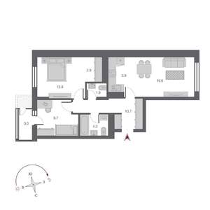 3-к квартира, строящийся дом, 70м2, 4/24 этаж