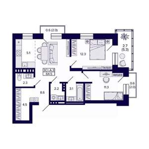 3-к квартира, вторичка, 65м2, 3/10 этаж