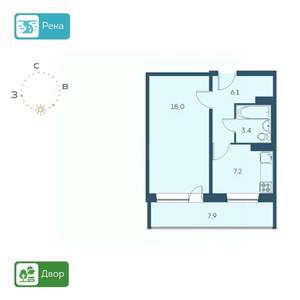 1-к квартира, строящийся дом, 39м2, 17/17 этаж