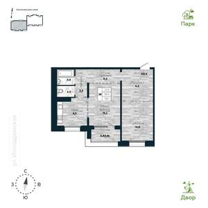 2-к квартира, строящийся дом, 58м2, 16/25 этаж