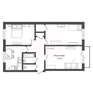 3-к квартира, вторичка, 61м2, 1/5 этаж