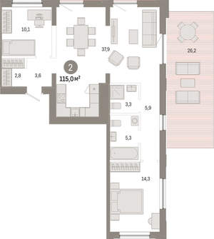 2-к квартира, вторичка, 115м2, 2/17 этаж