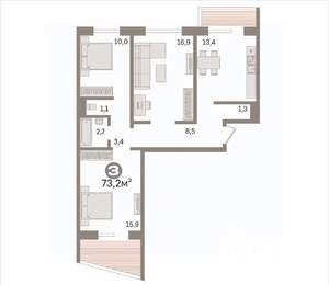 3-к квартира, вторичка, 73м2, 9/10 этаж