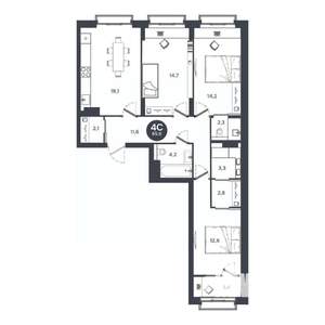 4-к квартира, строящийся дом, 86м2, 10/17 этаж