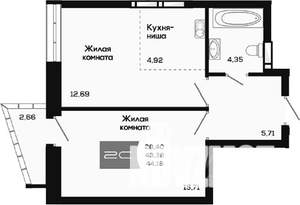 2-к квартира, вторичка, 43м2, 23/25 этаж