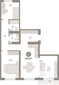 2-к квартира, вторичка, 83м2, 7/7 этаж