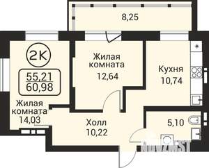 2-к квартира, вторичка, 55м2, 20/24 этаж