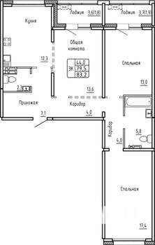 3-к квартира, строящийся дом, 83м2, 2/14 этаж