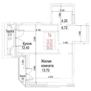 1-к квартира, строящийся дом, 37м2, 15/21 этаж