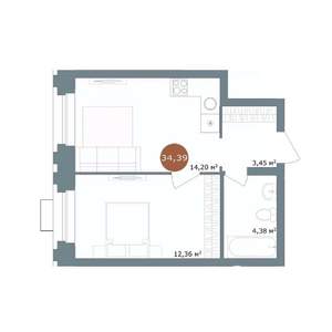 1-к квартира, вторичка, 34м2, 2/15 этаж