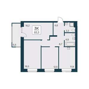 3-к квартира, вторичка, 83м2, 7/11 этаж