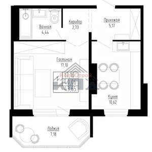 1-к квартира, строящийся дом, 44м2, 9/15 этаж