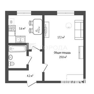 1-к квартира, вторичка, 30м2, 1/5 этаж