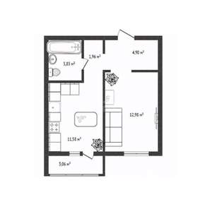 1-к квартира, вторичка, 38м2, 16/17 этаж