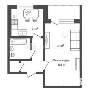 1-к квартира, вторичка, 30м2, 4/9 этаж