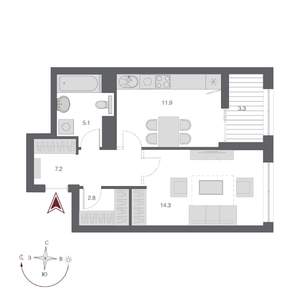 1-к квартира, строящийся дом, 42м2, 13/21 этаж