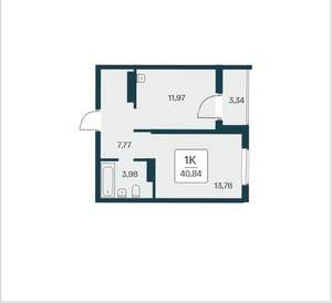 1-к квартира, вторичка, 41м2, 2/25 этаж