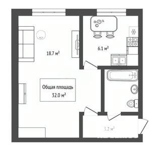 1-к квартира, вторичка, 32м2, 1/5 этаж