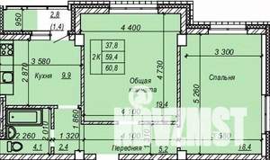 2-к квартира, строящийся дом, 61м2, 4/9 этаж