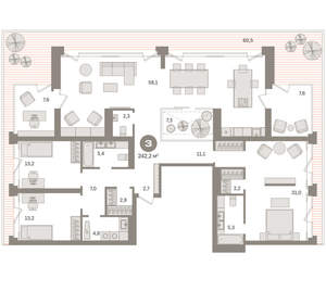 3-к квартира, сданный дом, 242м2, 10/10 этаж