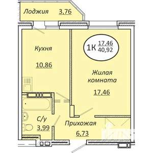 1-к квартира, строящийся дом, 41м2, 4/25 этаж