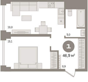 1-к квартира, вторичка, 47м2, 4/30 этаж