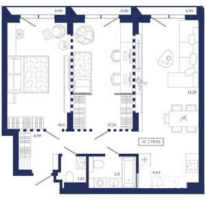 3-к квартира, вторичка, 76м2, 7/13 этаж