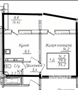 1-к квартира, вторичка, 34м2, 9/16 этаж