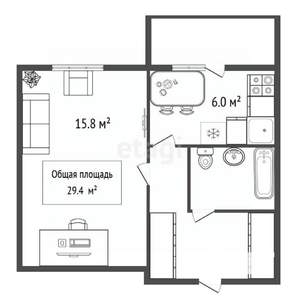 1-к квартира, вторичка, 29м2, 5/5 этаж