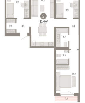 3-к квартира, вторичка, 81м2, 6/15 этаж