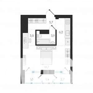 1-к квартира, вторичка, 38м2, 12/18 этаж