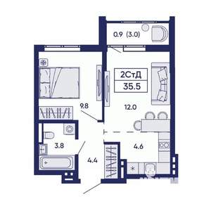 2-к квартира, вторичка, 36м2, 11/14 этаж