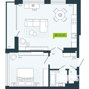 2-к квартира, вторичка, 62м2, 17/17 этаж