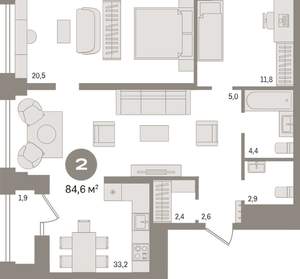 2-к квартира, вторичка, 85м2, 12/30 этаж