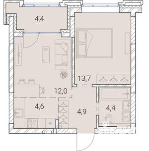2-к квартира, вторичка, 44м2, 13/25 этаж