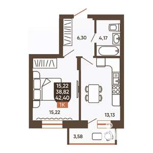 1-к квартира, вторичка, 42м2, 11/19 этаж