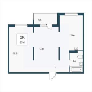 2-к квартира, вторичка, 63м2, 13/17 этаж