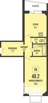 1-к квартира, вторичка, 49м2, 1/13 этаж