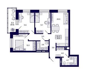 3-к квартира, вторичка, 81м2, 20/20 этаж