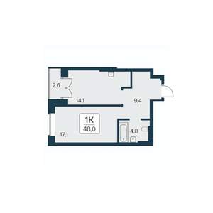 1-к квартира, вторичка, 48м2, 30/30 этаж