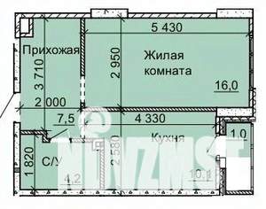 1-к квартира, строящийся дом, 39м2, 2/16 этаж