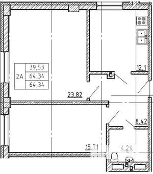 2-к квартира, сданный дом, 65м2, 1/17 этаж