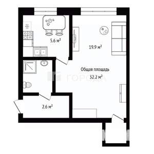 1-к квартира, вторичка, 32м2, 1/5 этаж