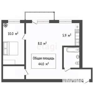 2-к квартира, вторичка, 44м2, 2/5 этаж
